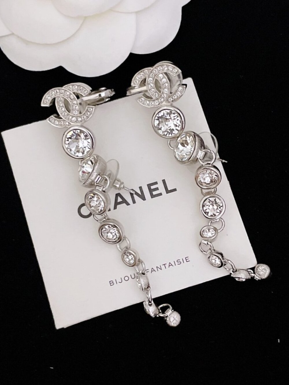 Chanel Silver CC Statement Drop Earrings - Barely Worn